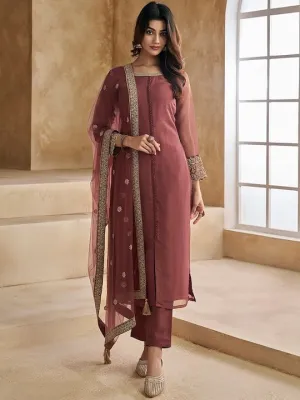 Embroidered Kurta with Trousers & Dupatta