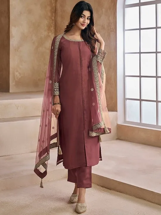 Embroidered Kurta with Trousers & Dupatta