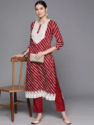 Embroidered Yoke Design Lace Up Kurta With Trouser