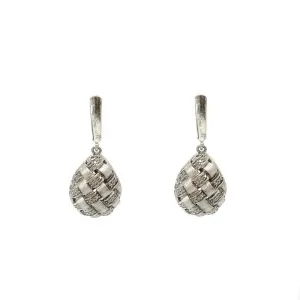 Estate Basketweave Drop Earrings with Diamonds in Sterling Silver