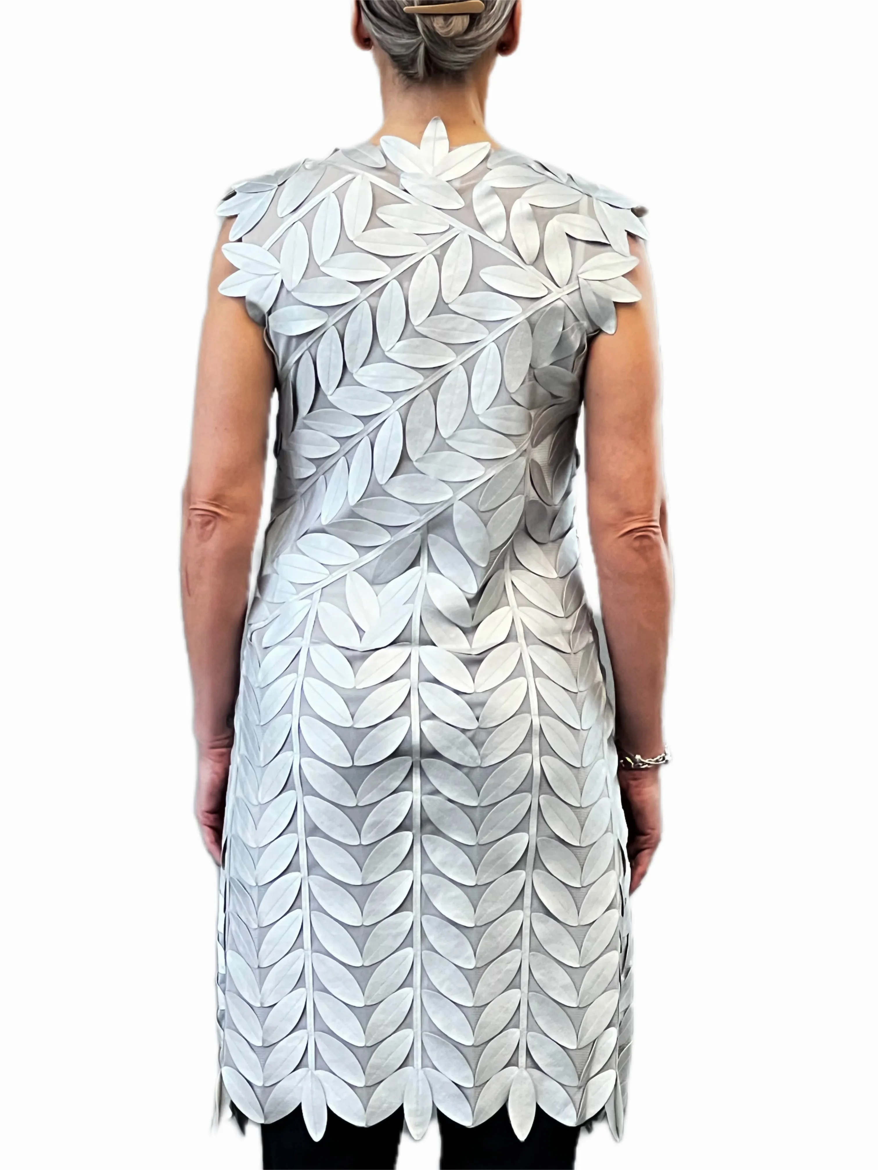 Faux Leather leaves long vest (Silver)