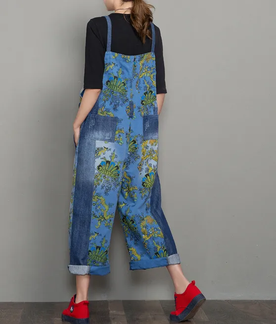 Floral Loose Denim Casual Spring Denim Overall Women Jumpsuits QYCQ34