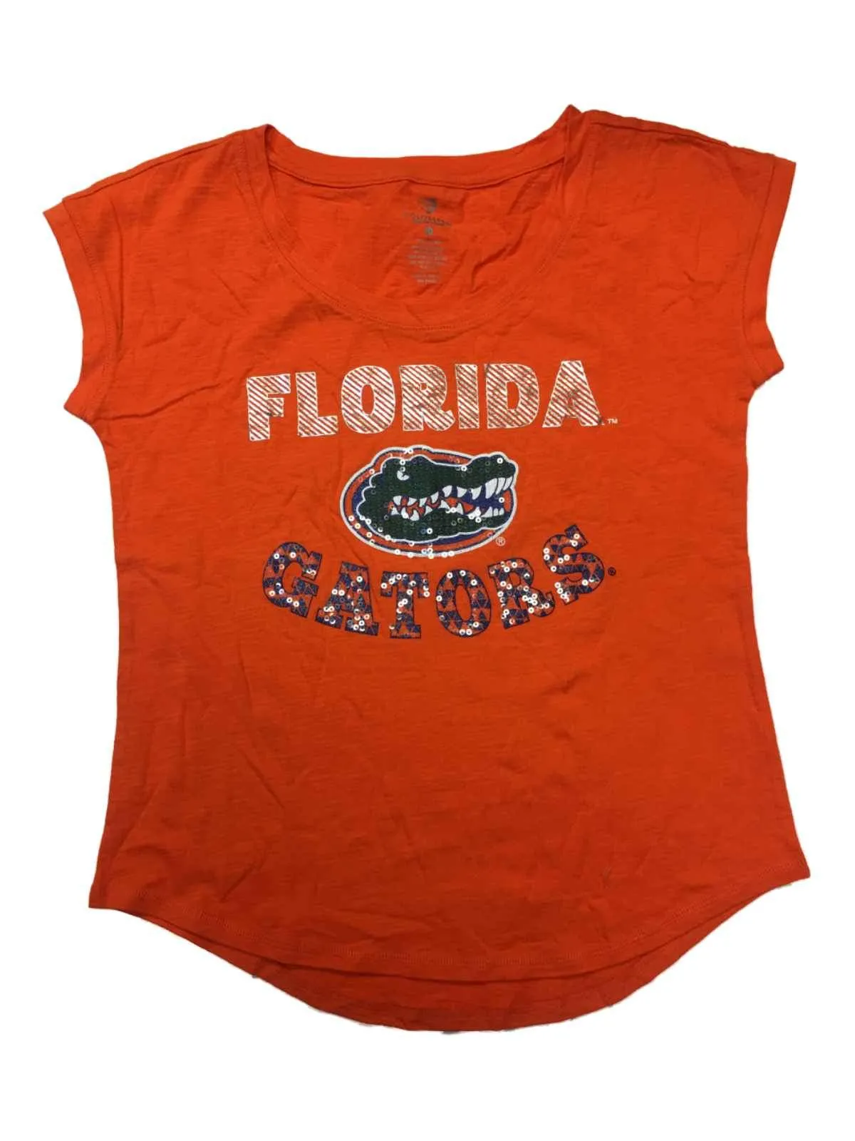 Florida Gators Colosseum WOMEN'S Orange Sequin Logo Swoop Neck T-Shirt (M)