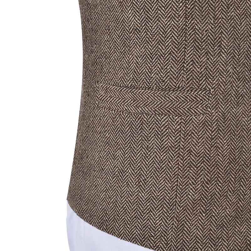 Formal Men's Suit Vest Slim Fit Herringbone V Neck Waistcoat