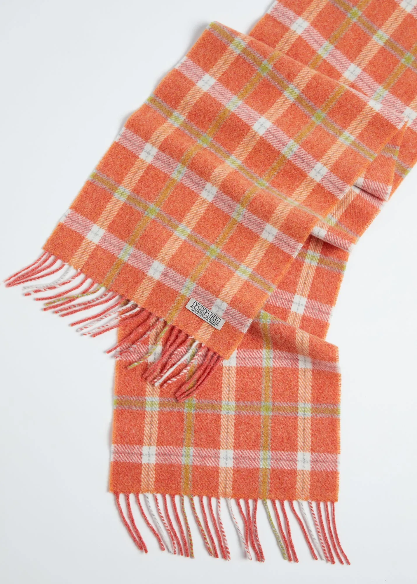 Foxford Lambswool Scarf | Orange Check