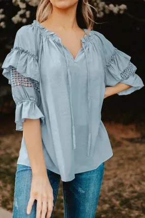 Frill Trim Tie Neck Top