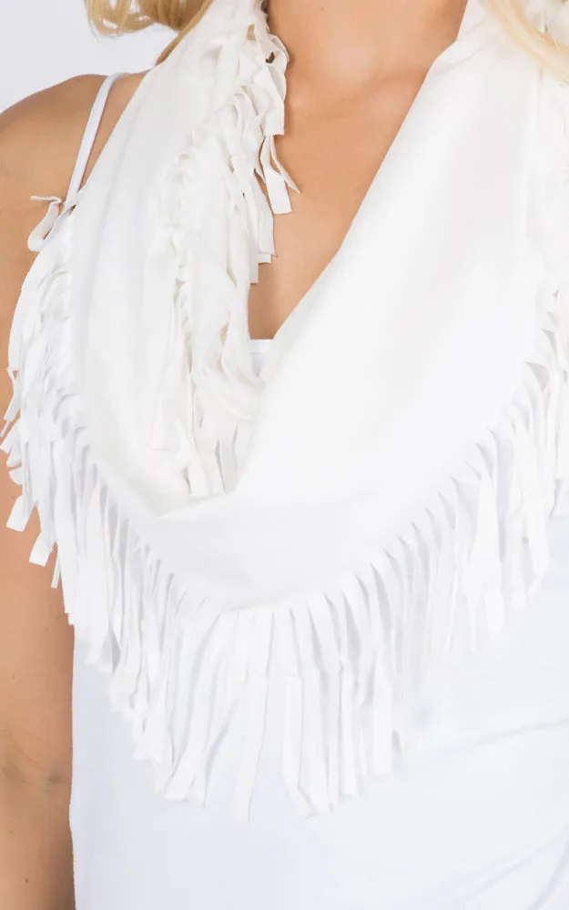 GAC408 Faux Suede Infinity Scarf With Fringes