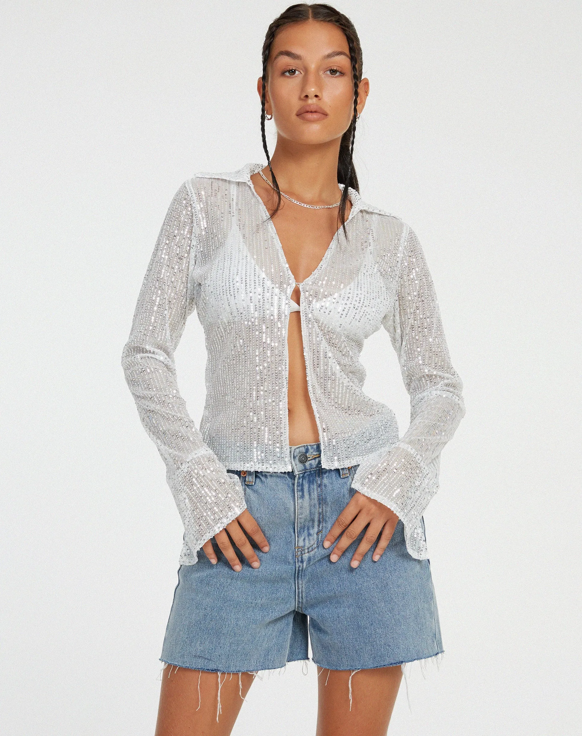 Gedza Top in Sequin Silver