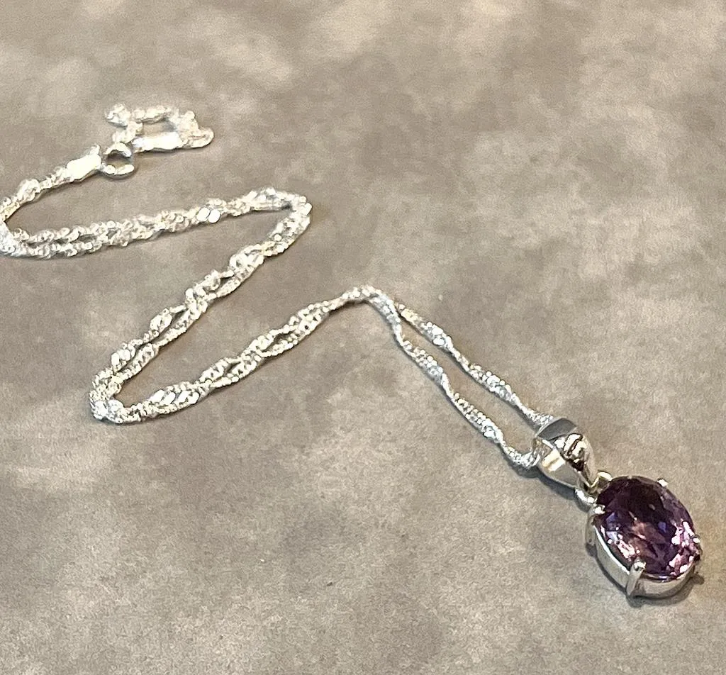 Genuine Amethyst  Gemstone Pendant Necklace