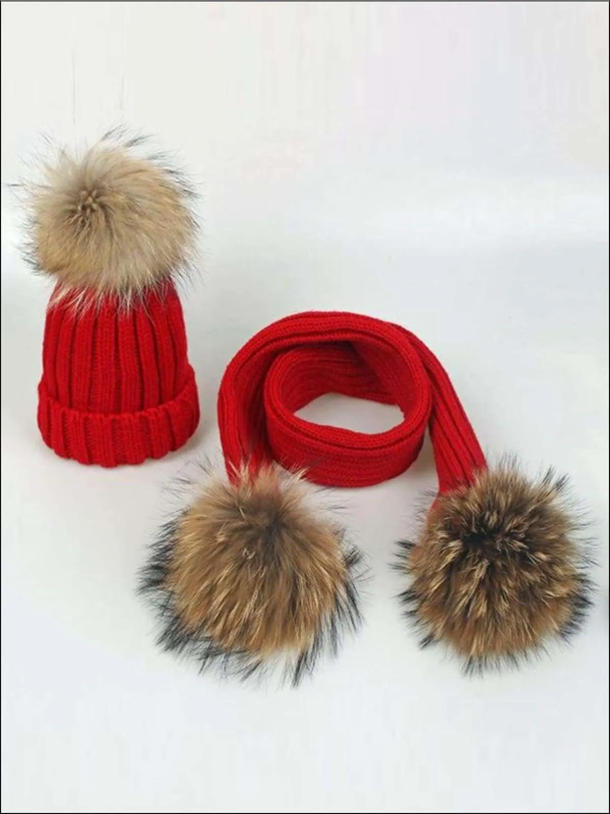 Girls Faux Fur Pom Pom Knitted Hat