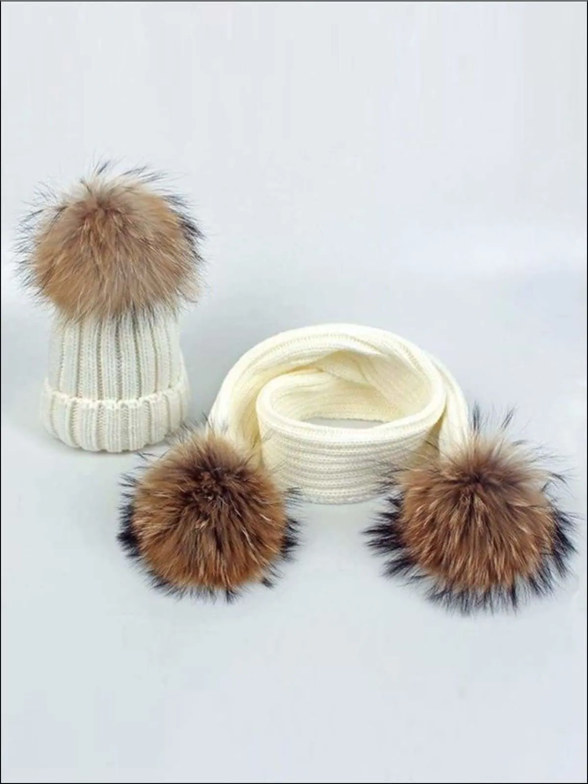 Girls Faux Fur Pom Pom Knitted Hat