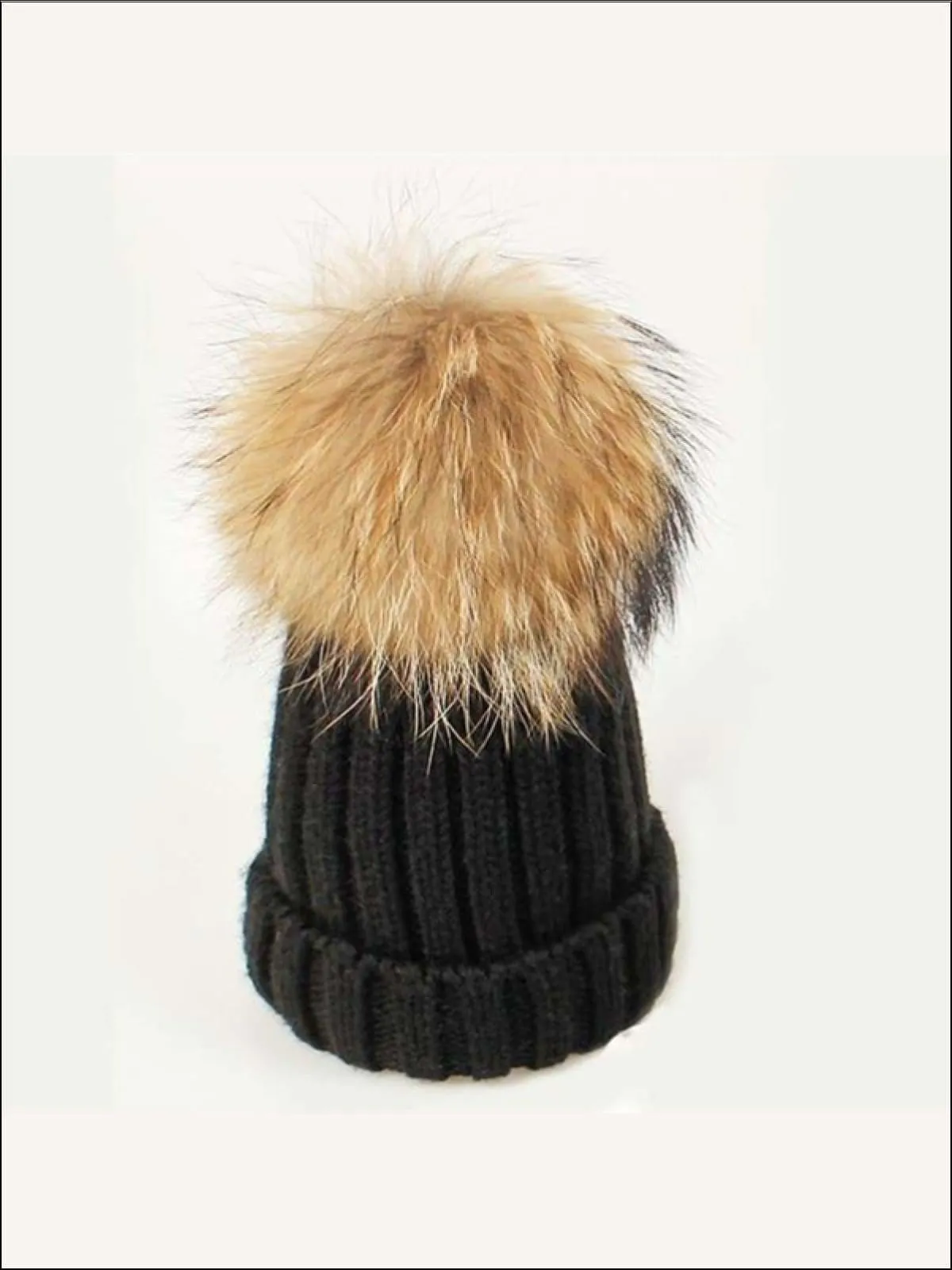 Girls Faux Fur Pom Pom Knitted Hat