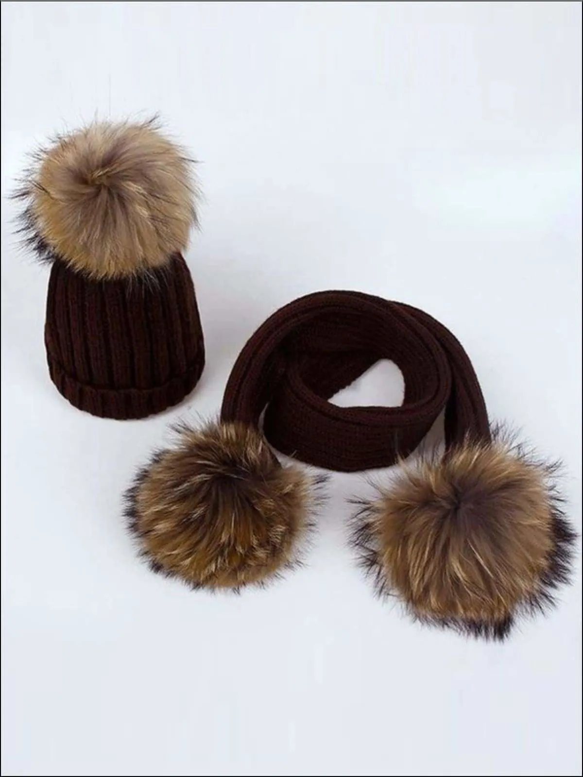 Girls Faux Fur Pom Pom Knitted Hat