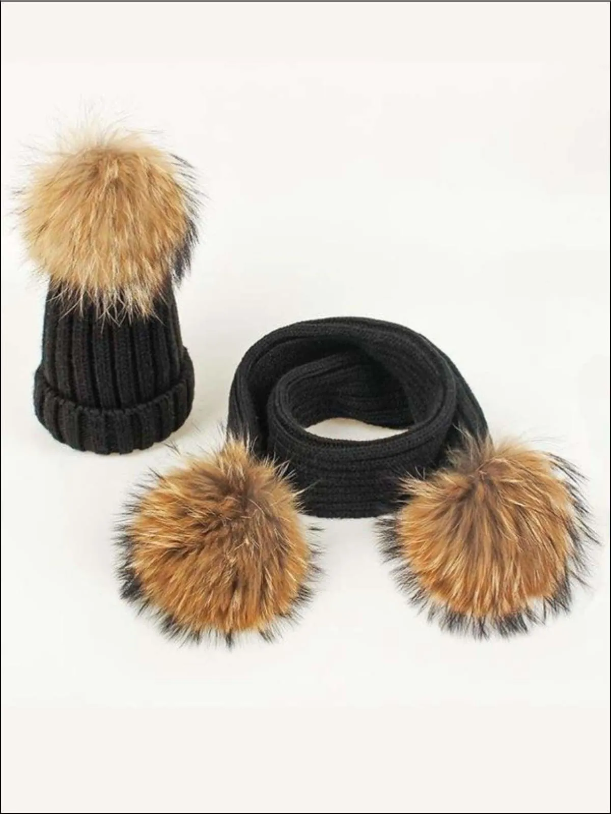 Girls Faux Fur Pom Pom Knitted Hat