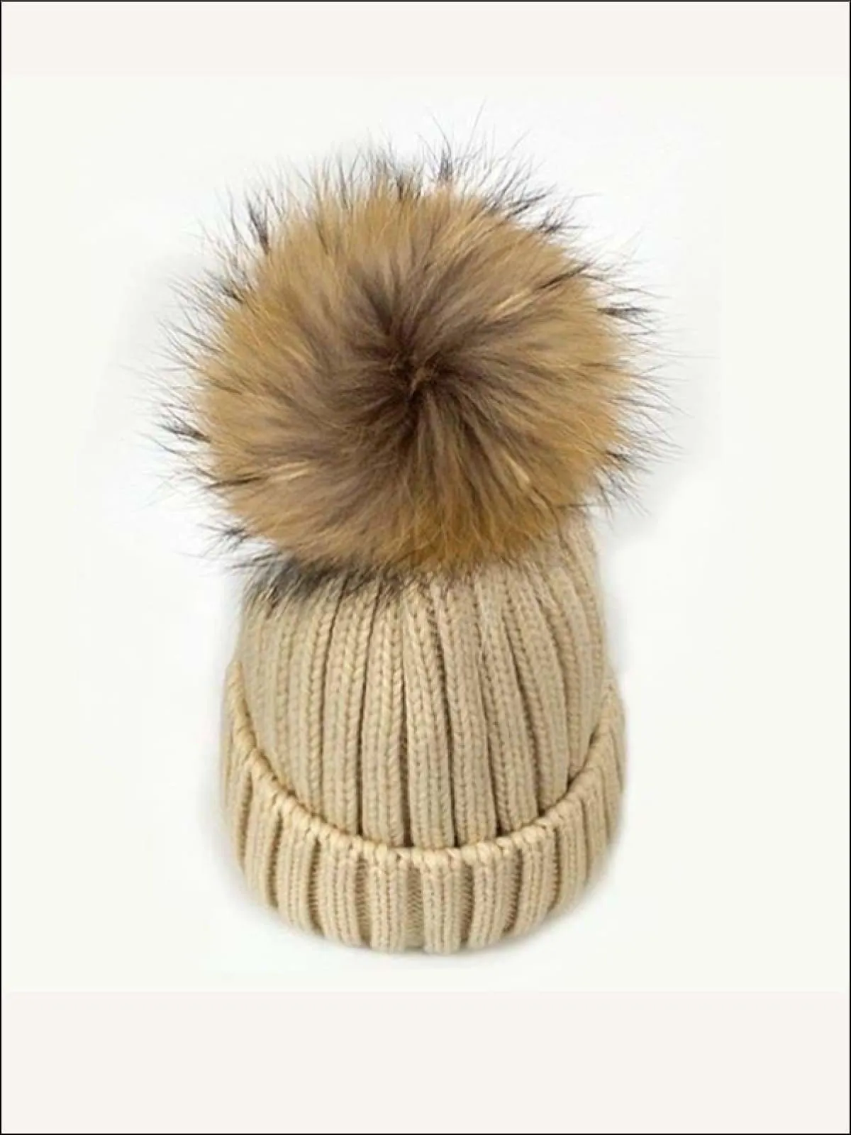 Girls Faux Fur Pom Pom Knitted Hat