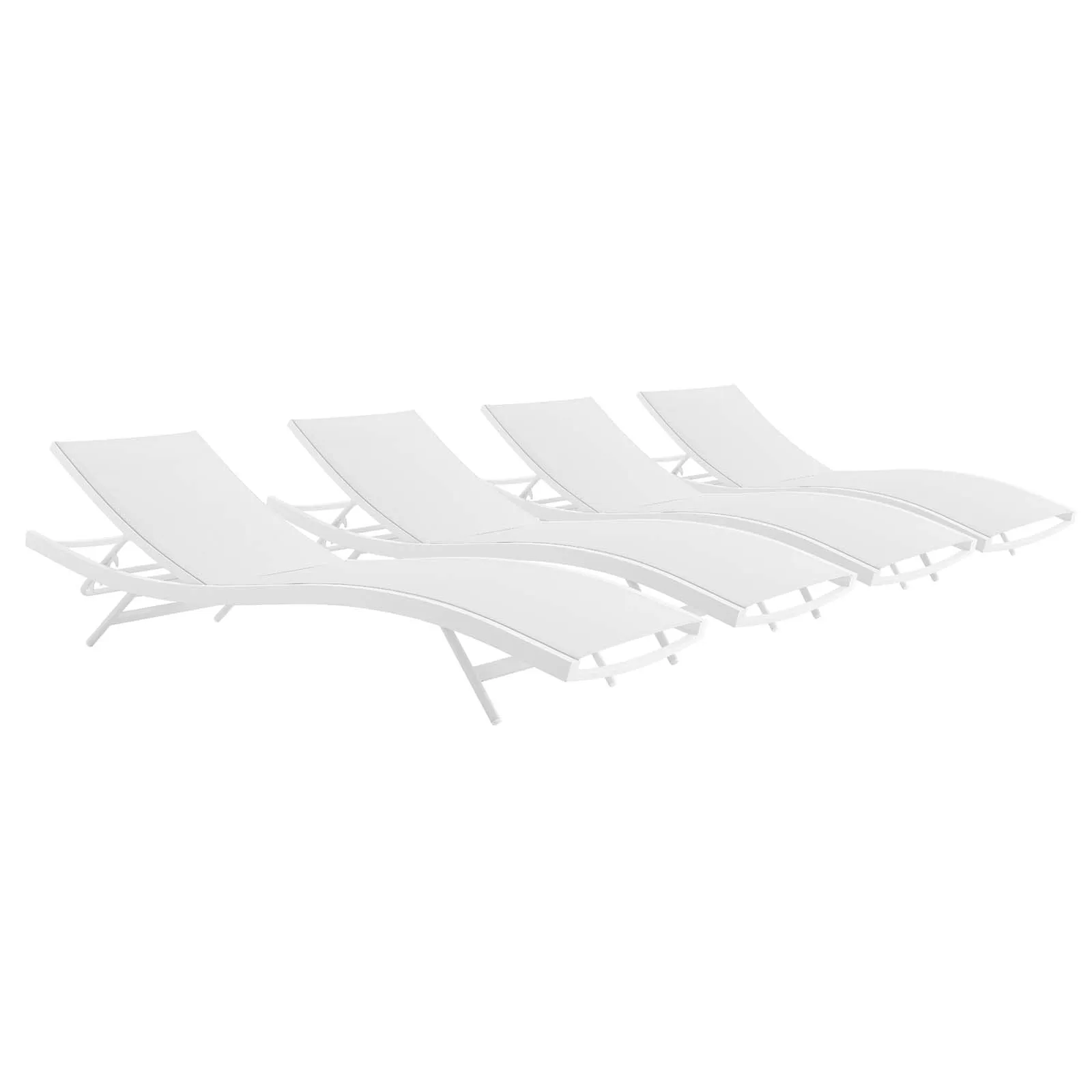 Glimpse Outdoor Patio Mesh Chaise Lounge Set of 4 White White EEI-4039-WHI-WHI