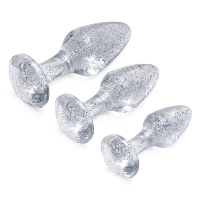 Glitter Gem Anal Plug Set - Silver