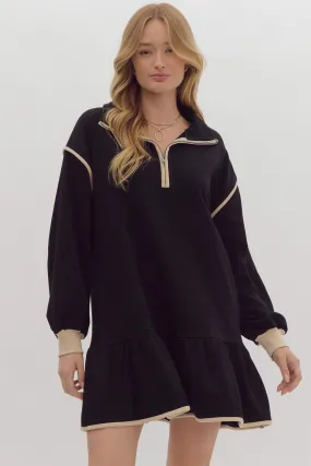 Half Zip Collared Dress- Black