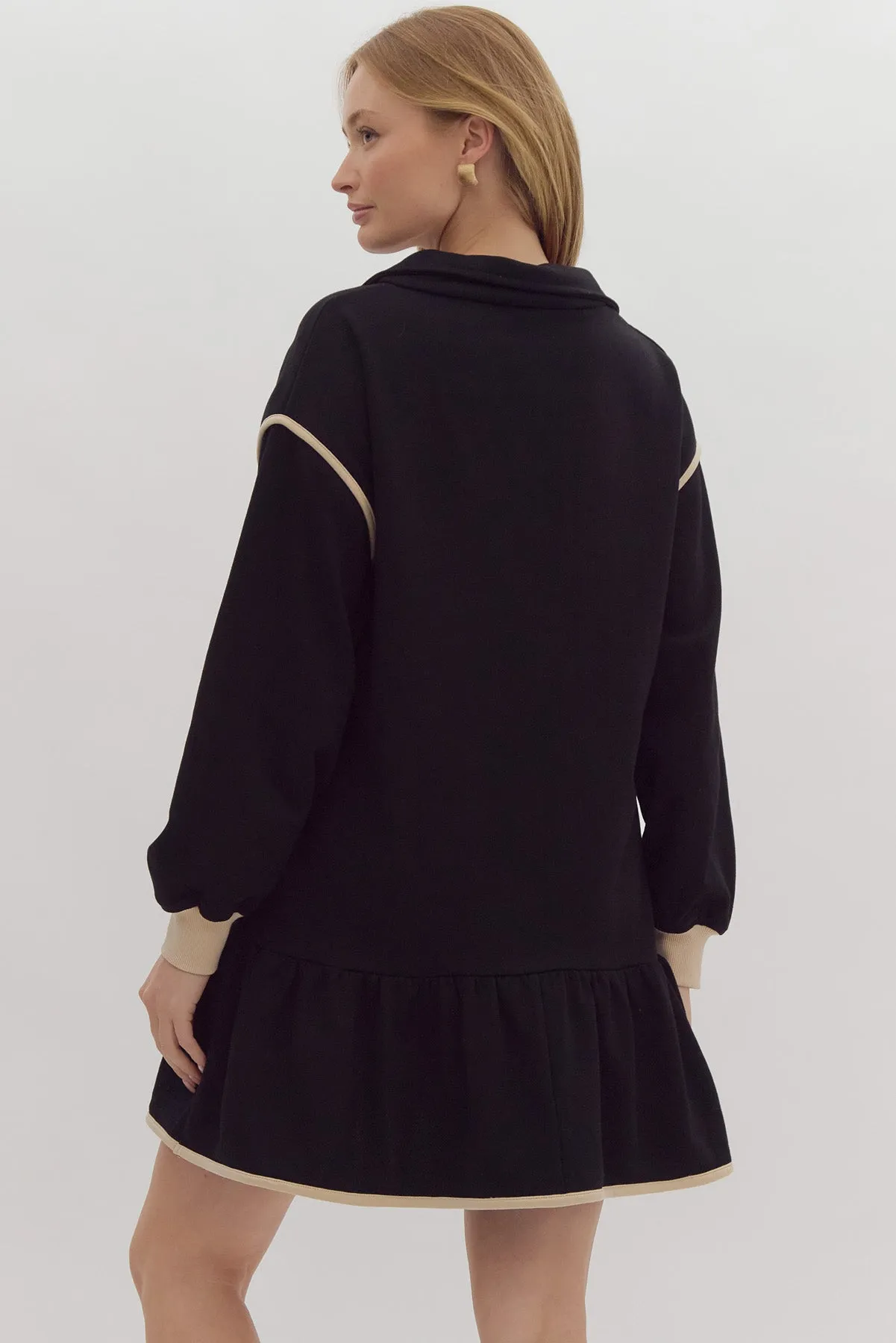 Half Zip Collared Dress- Black