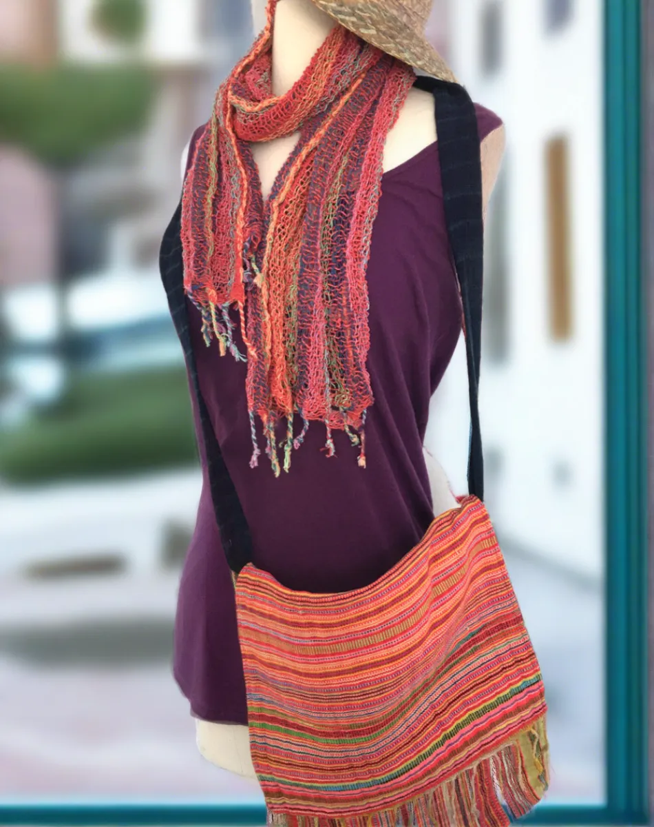 Handwoven Open Weave Cotton Scarf - Multicolor Sunset