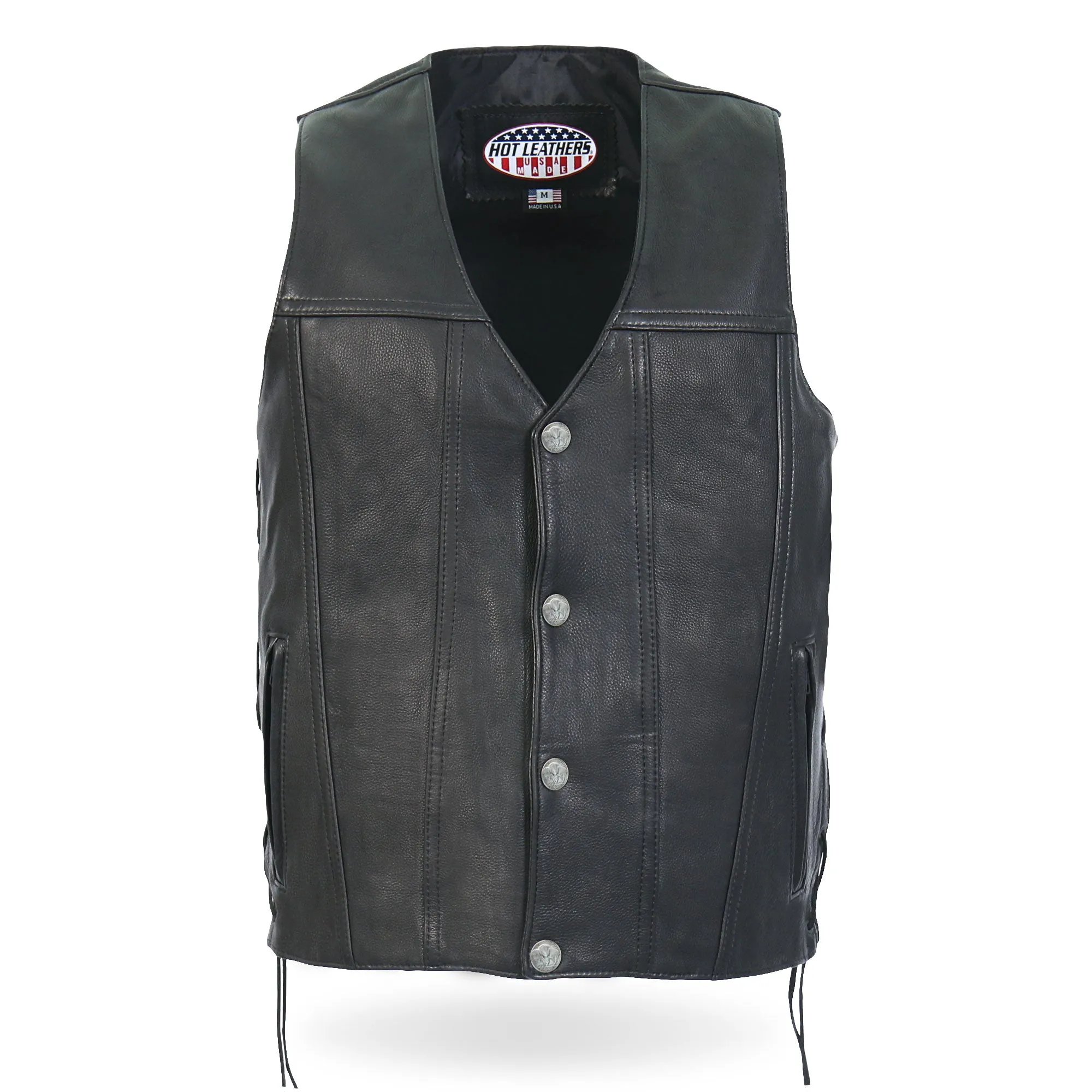 Hot Leathers VSM5005 Men's USA Made Buffalo Nickel Snap Premium Leather Motorcycle Biker Vest