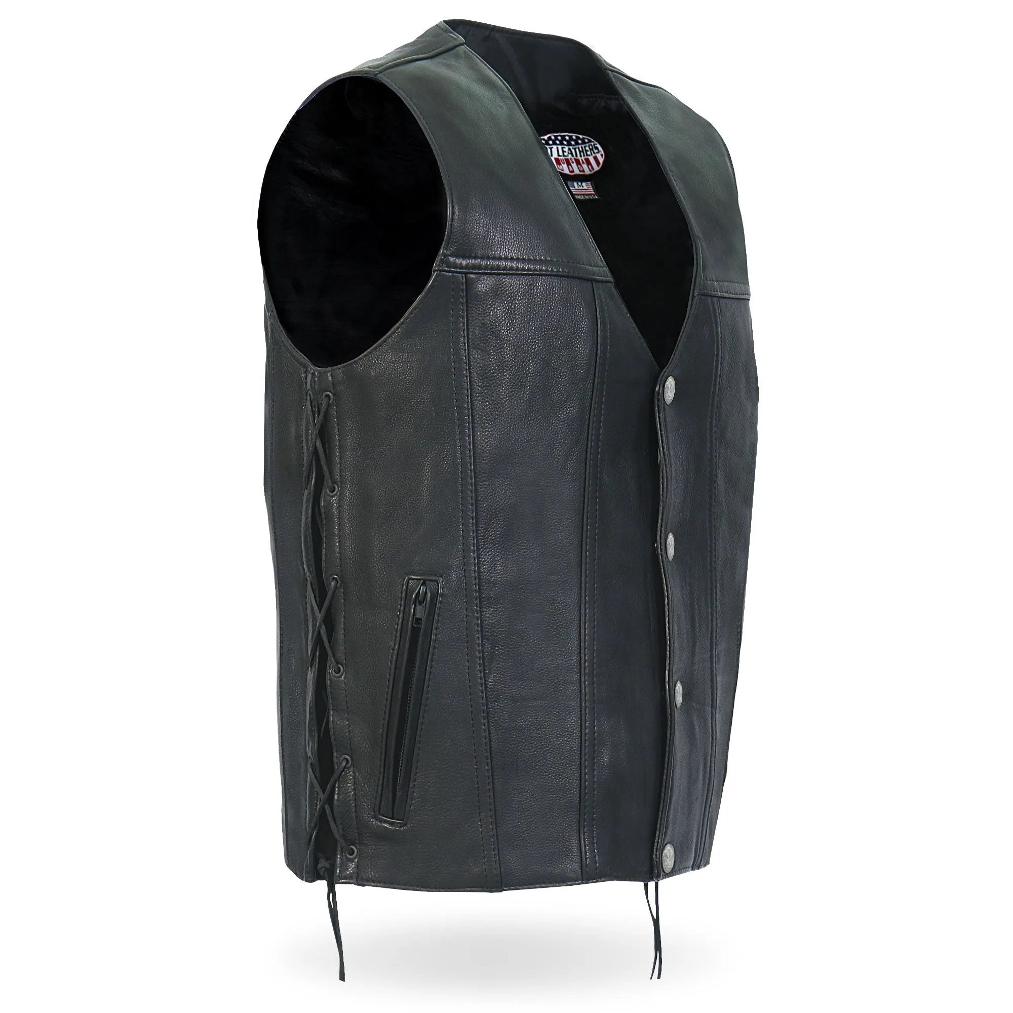 Hot Leathers VSM5005 Men's USA Made Buffalo Nickel Snap Premium Leather Motorcycle Biker Vest