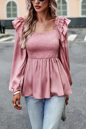 Into Your Heart Ruffled Smocked Long Sleeve Top - 3 Colors