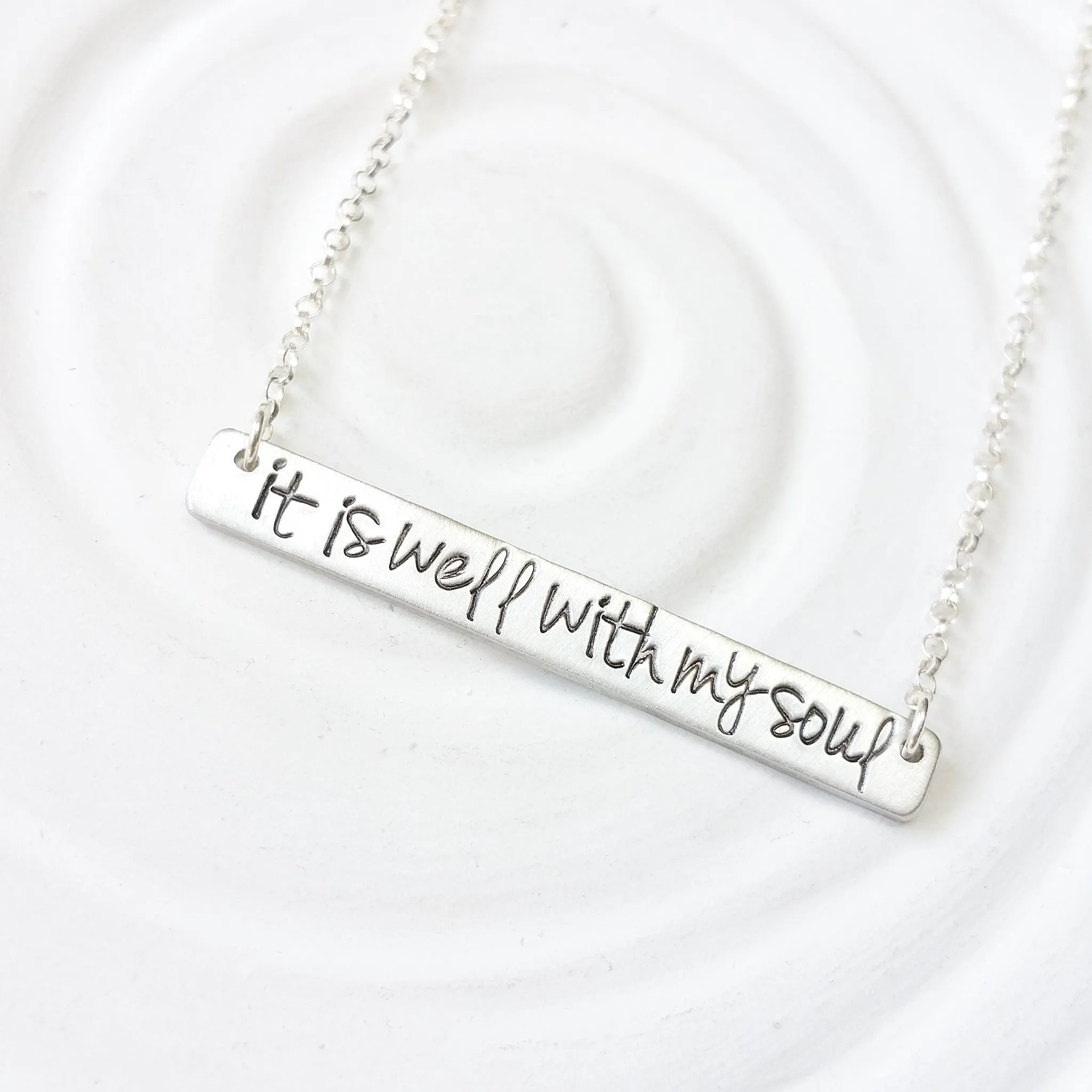 It Is Well With My Soul Necklace | Custom Text Bar Necklace