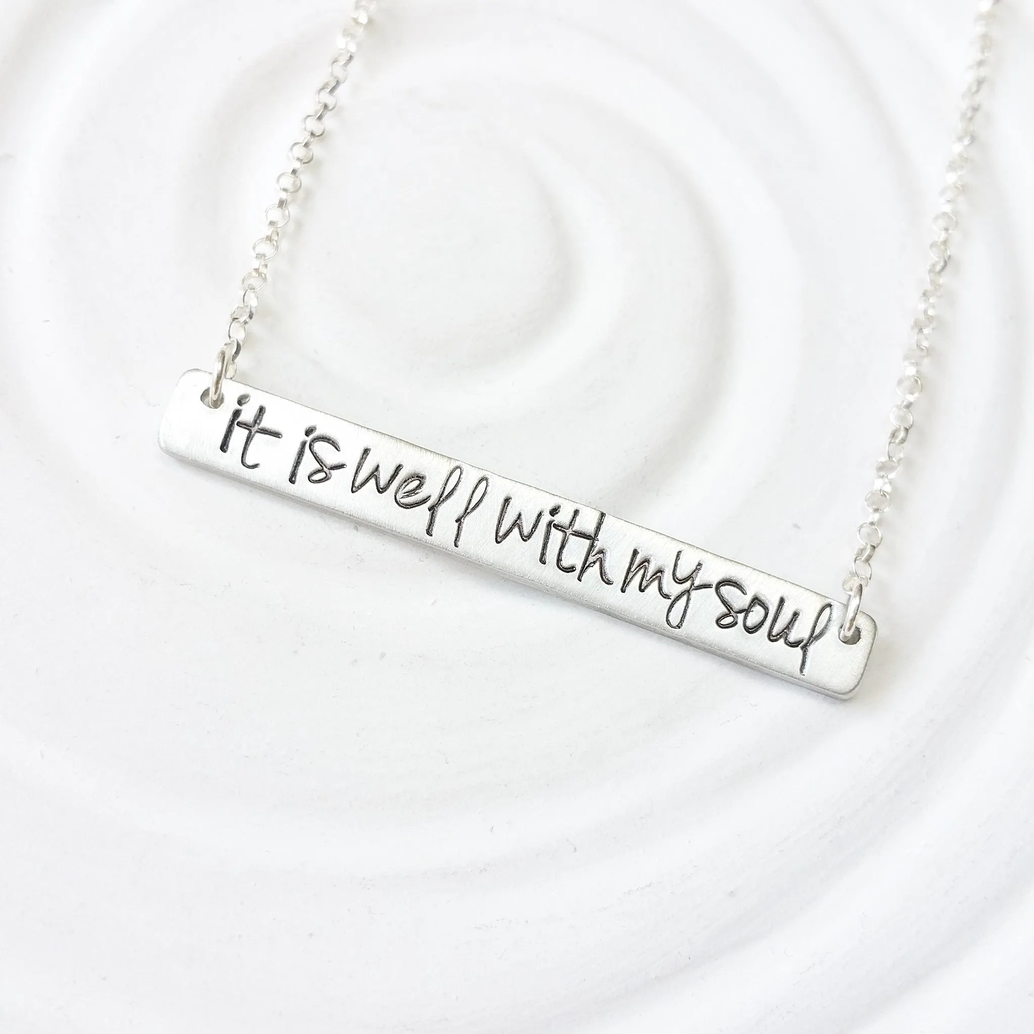 It Is Well With My Soul Necklace | Custom Text Bar Necklace