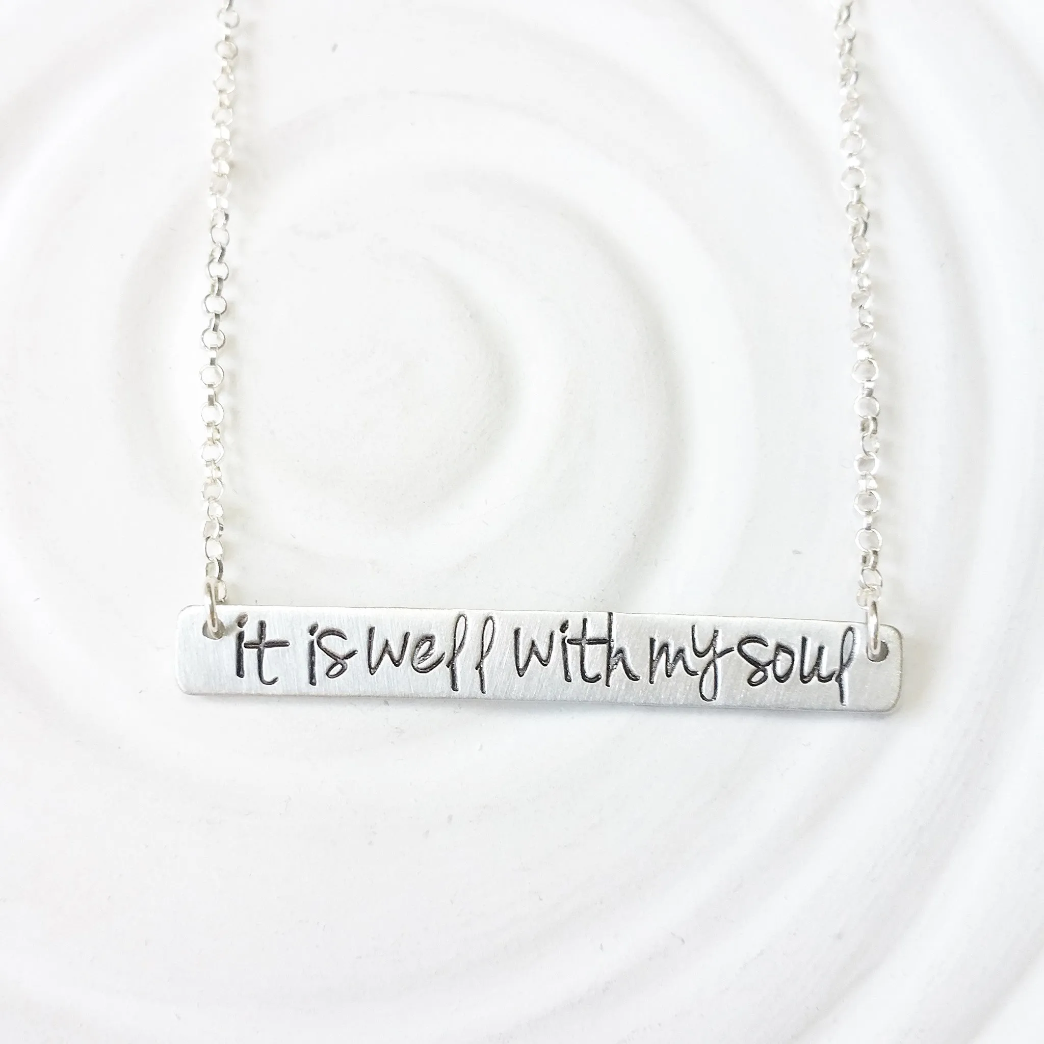 It Is Well With My Soul Necklace | Custom Text Bar Necklace