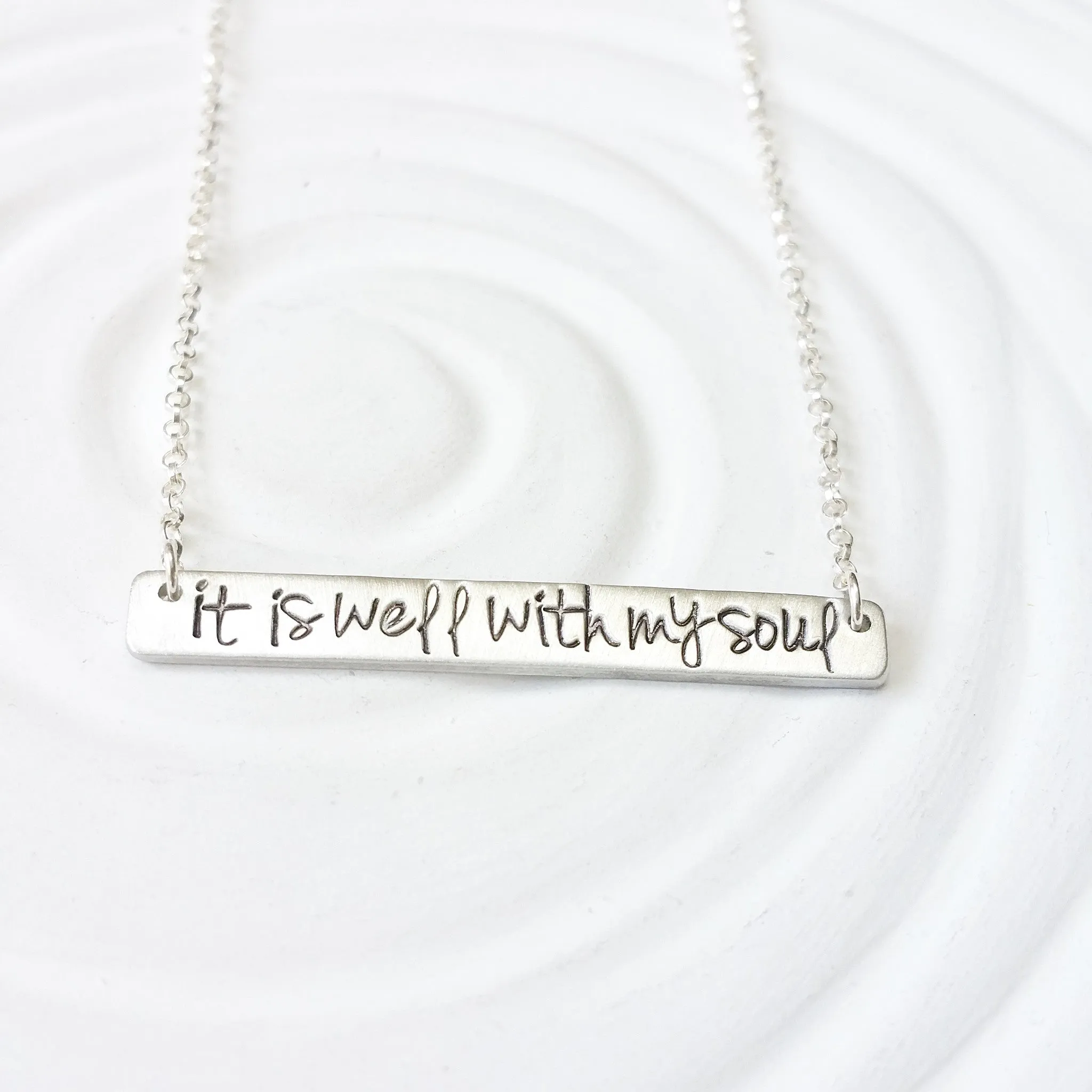 It Is Well With My Soul Necklace | Custom Text Bar Necklace