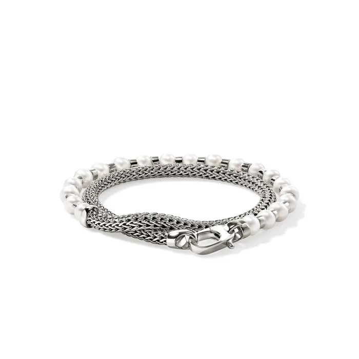 John Hardy "JH Essential" Pearl Wrap Bracelet in Sterling Silver