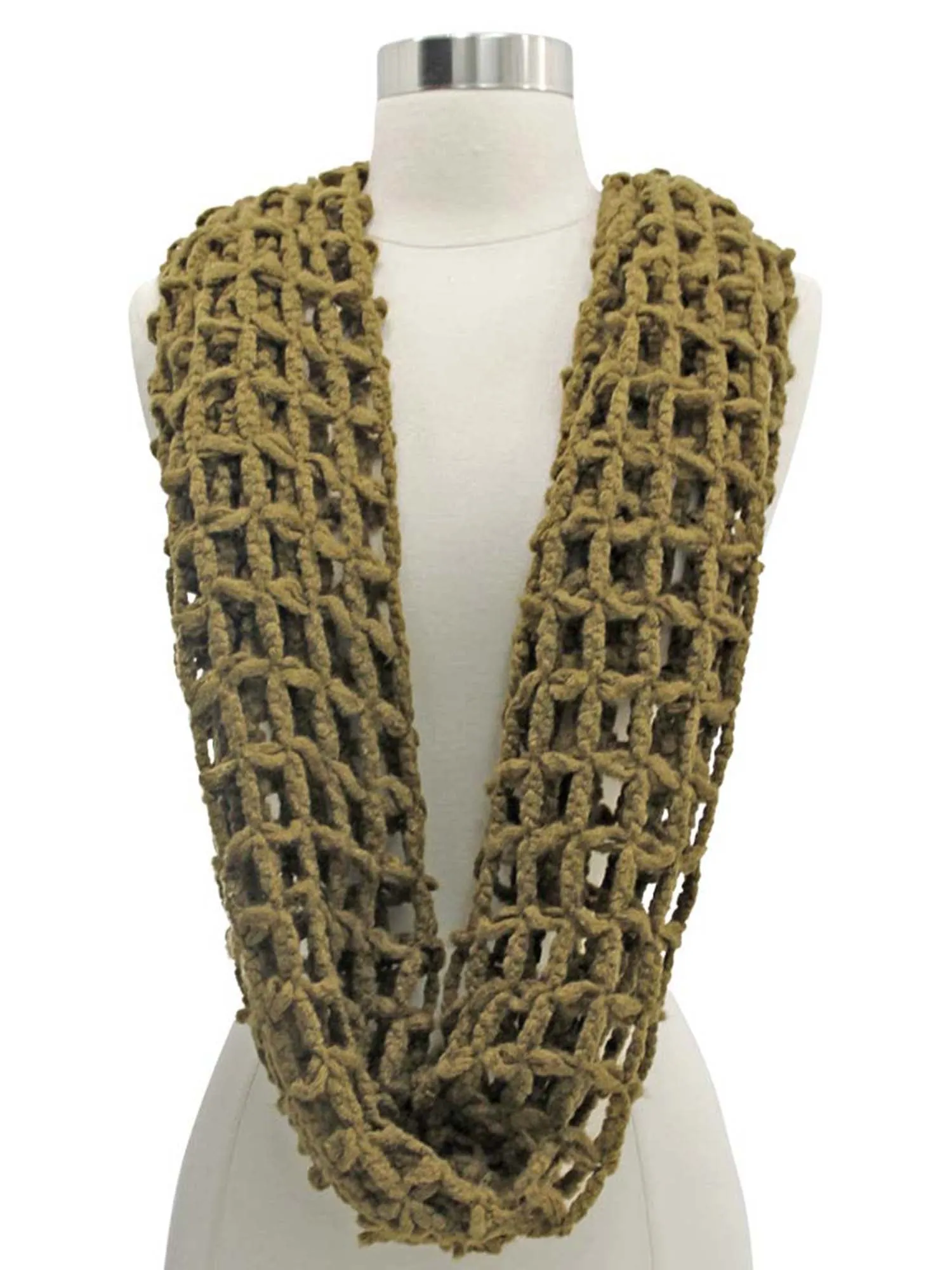 Khaki Open Caged Knit Winter Infinity Scarf