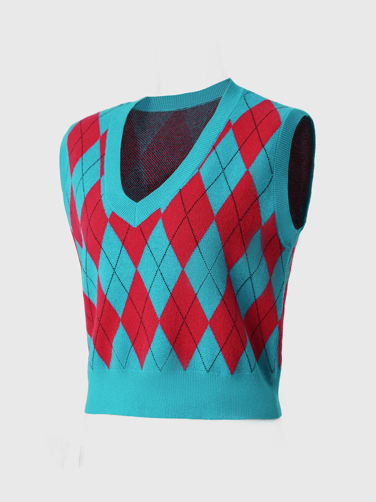 Knitted Diamond V-neck Vest