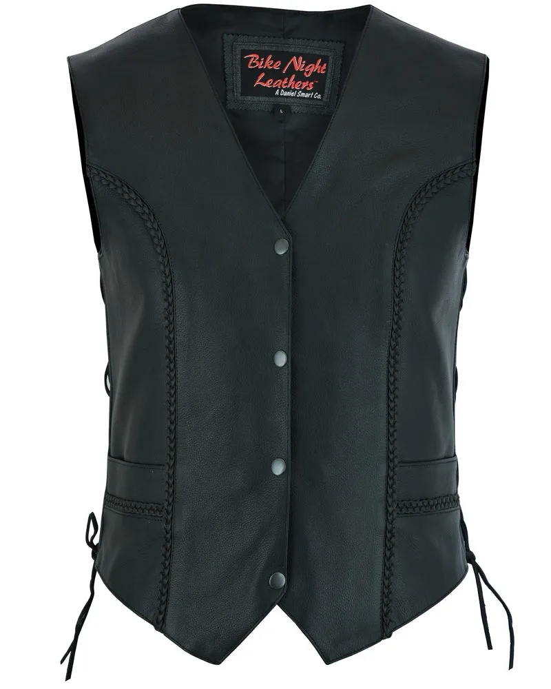 Leather Miles Queen Braided Detail Bike Night Vest