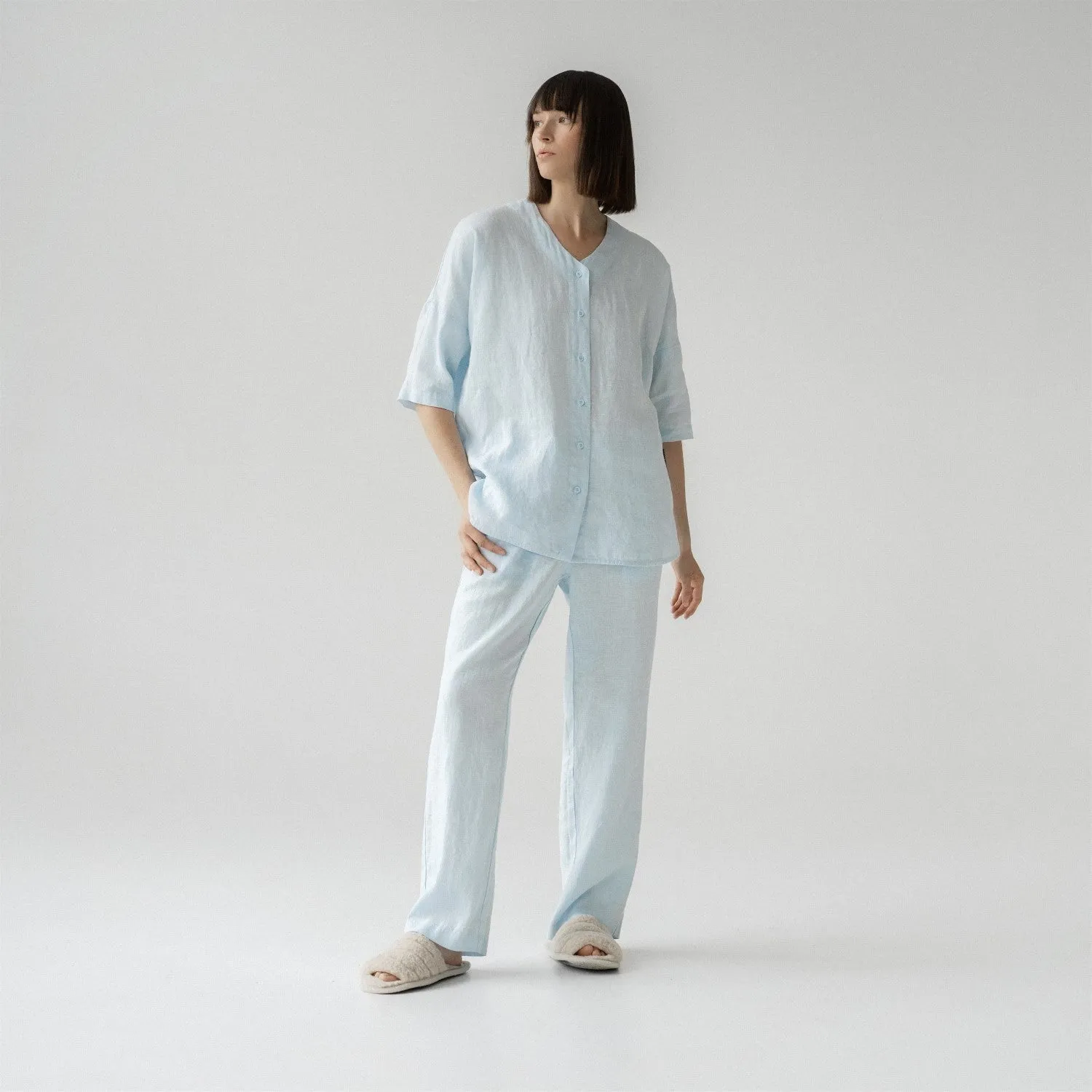 Light Blue Linen Loungewear Set