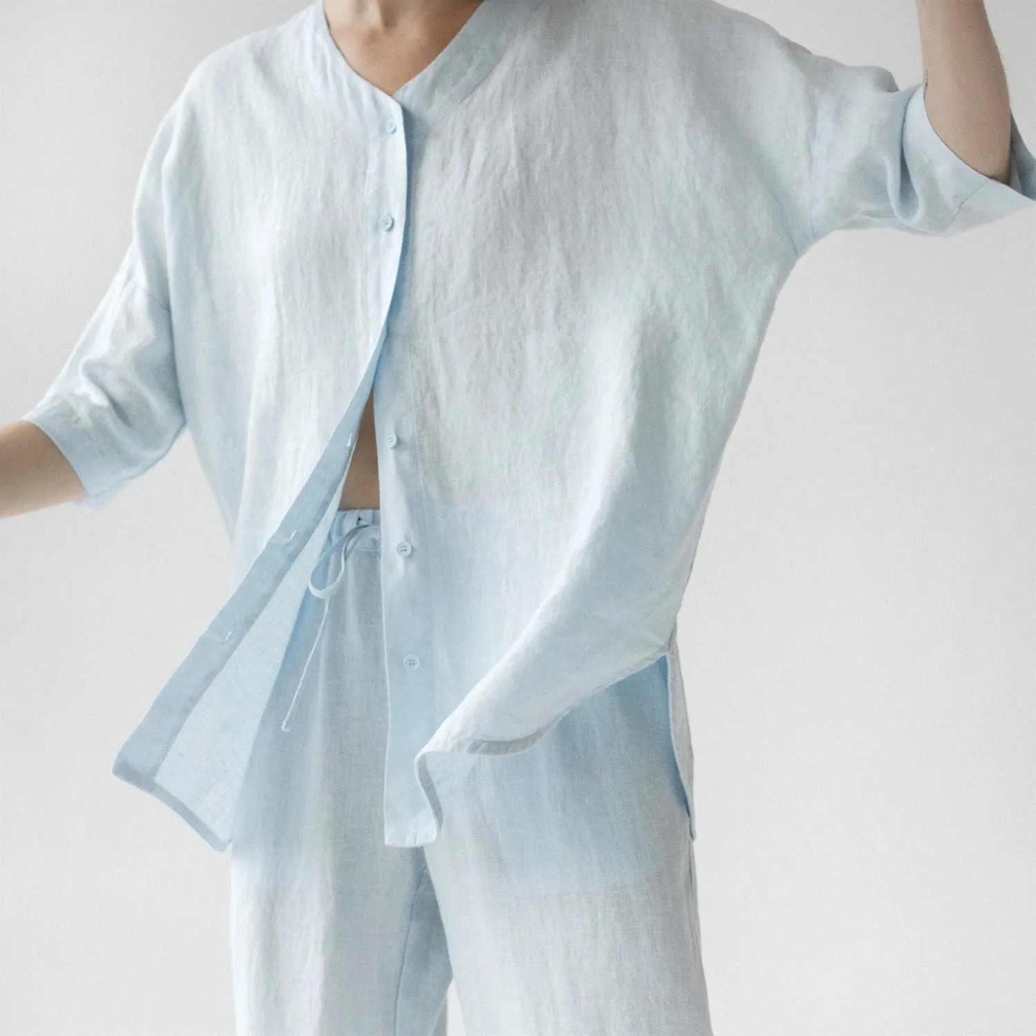 Light Blue Linen Loungewear Set