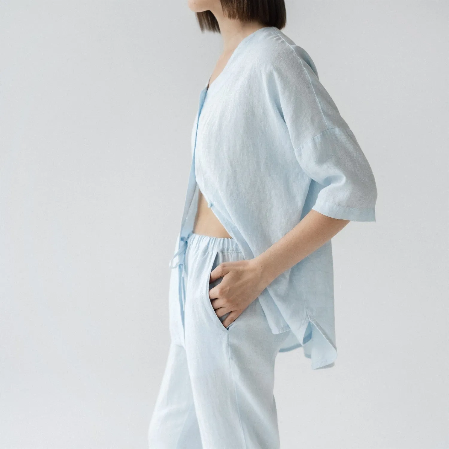 Light Blue Linen Loungewear Set