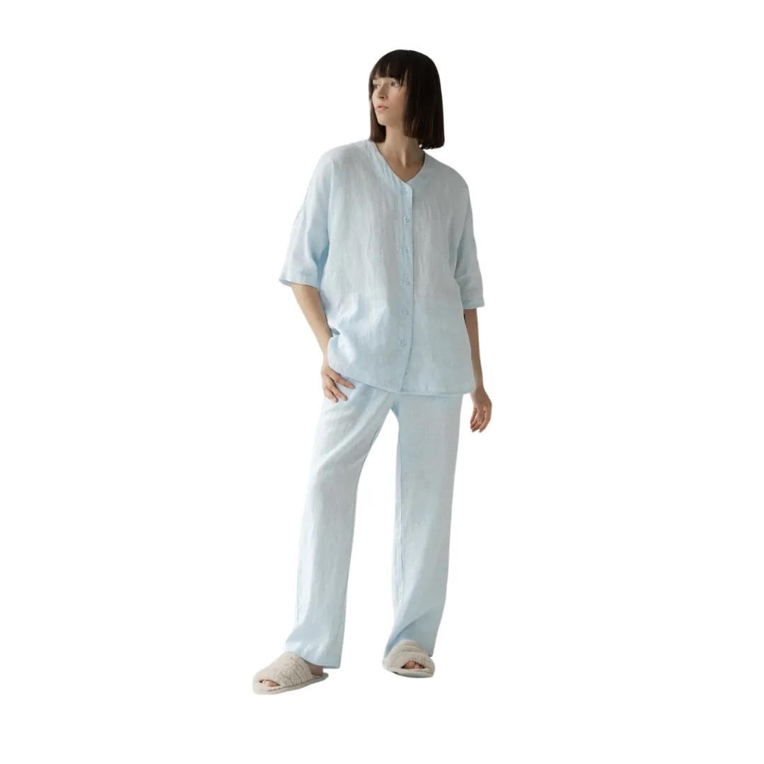 Light Blue Linen Loungewear Set