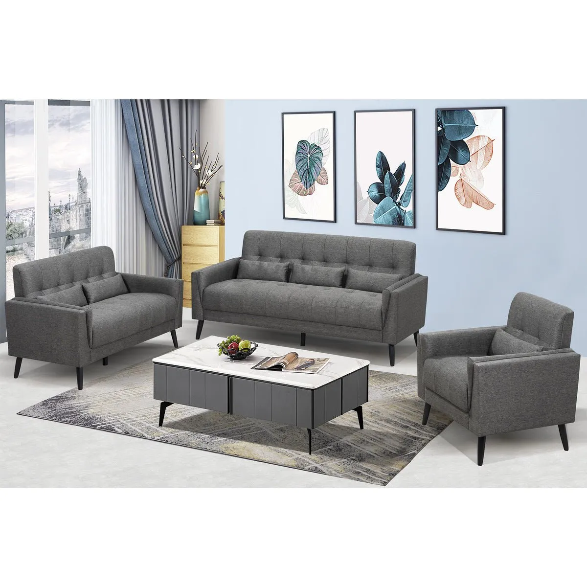 Madeline Grey Loveseat with 2 Lumbar Pillows