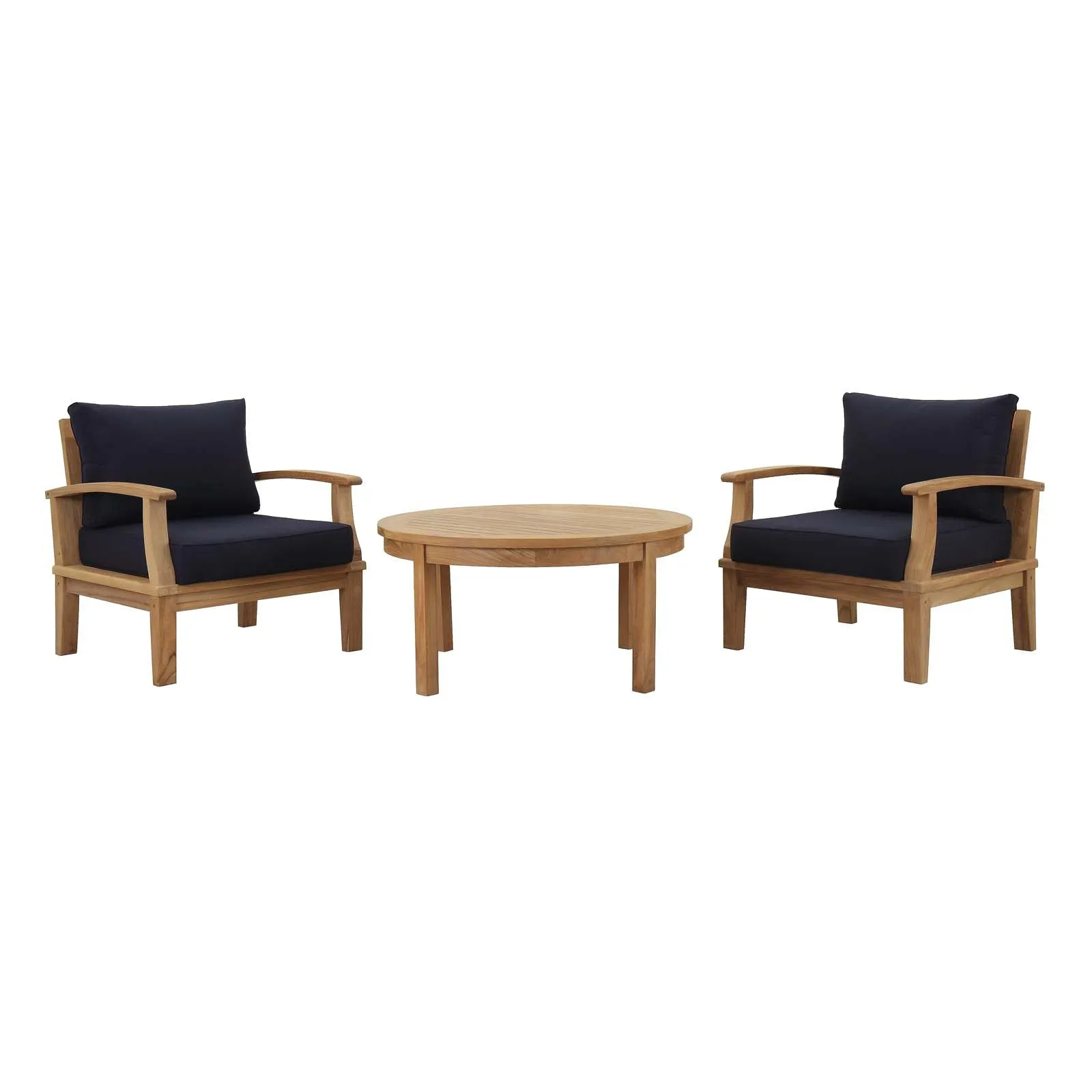 Marina 3 Piece Outdoor Patio Teak Set Natural Navy EEI-1475-NAT-NAV-SET