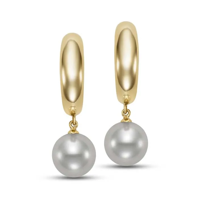 Mastoloni 10-10.5mm Pearl Tapered Crescent Hoop Earrings in 14K Yellow Gold