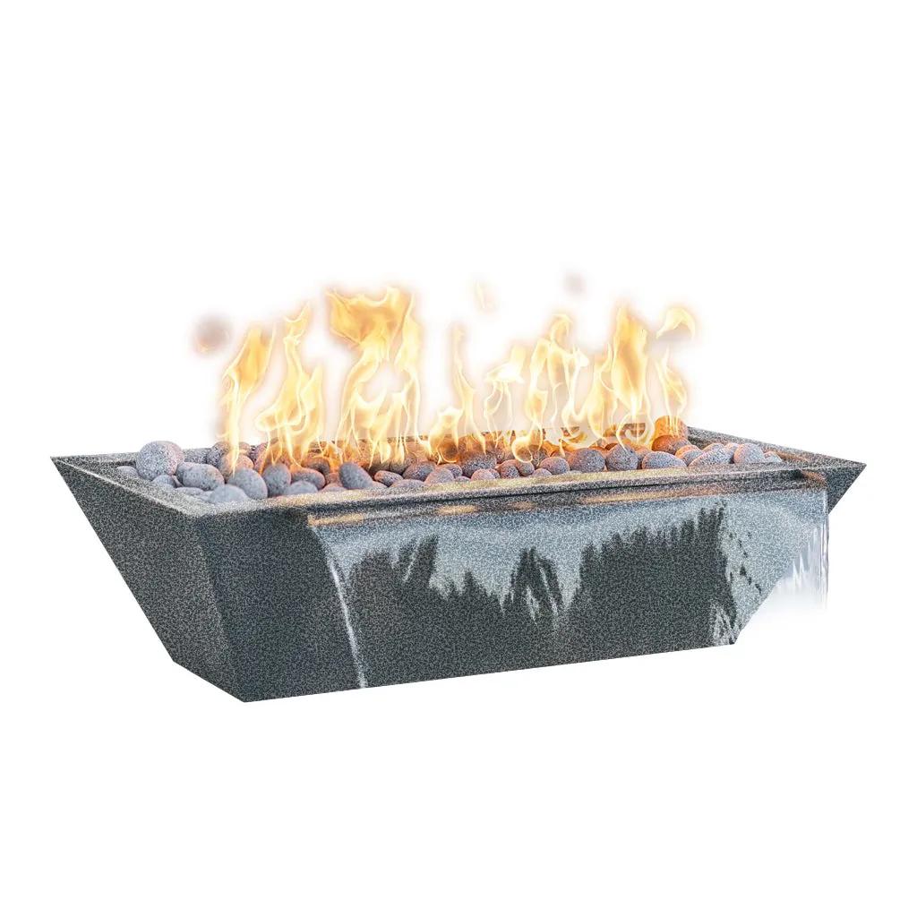 Maya 72" Linear Fire and Water Bowl, Powder Coated Metal - Pool Feature