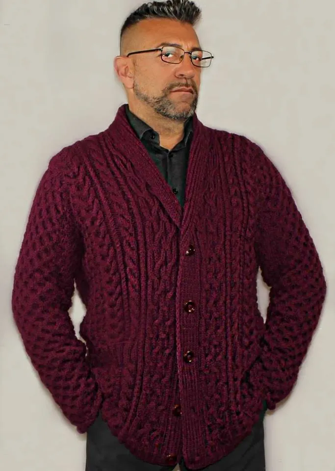 Mens Button up Wool Fashionable cardigan with shawl collar