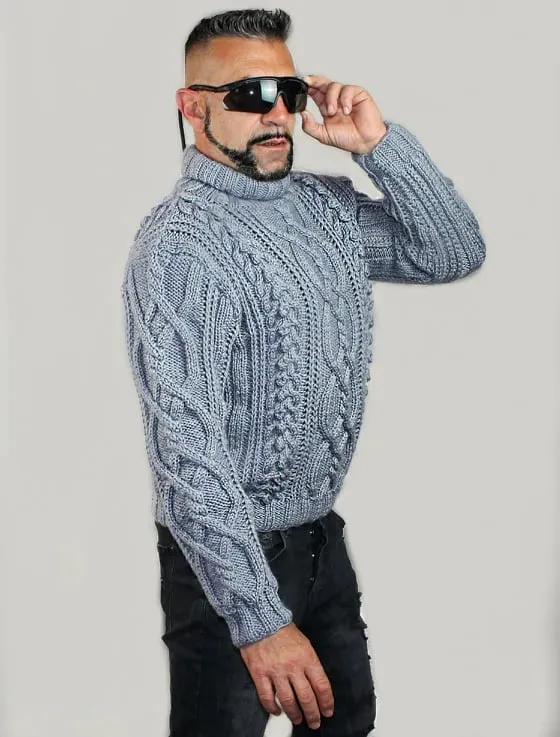 Men's handmade woolen cabled knitwear fashionable sweater