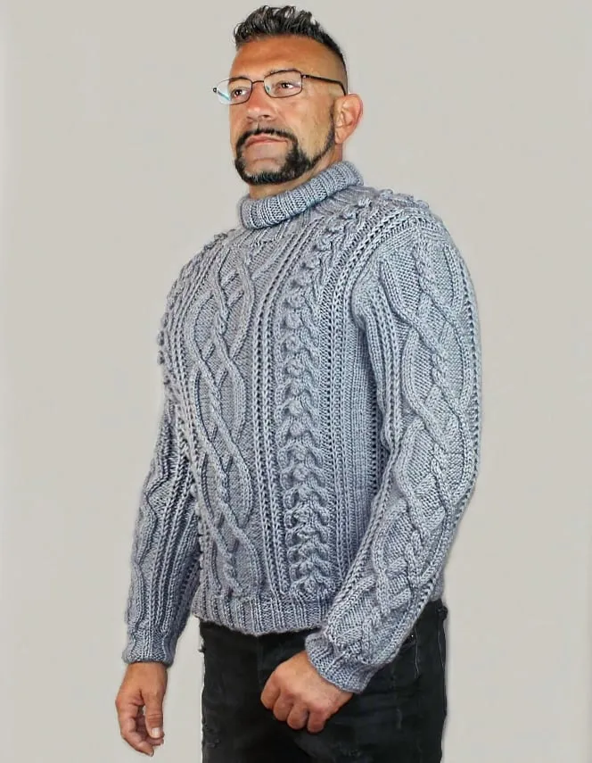 Men's handmade woolen cabled knitwear fashionable sweater