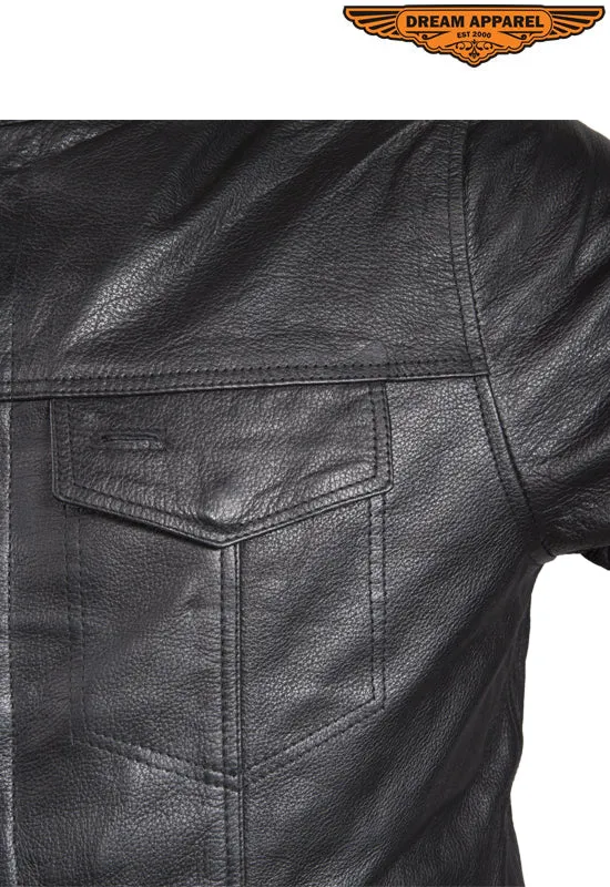 Mens Light Weight Leather Shirt With Short Sleeves