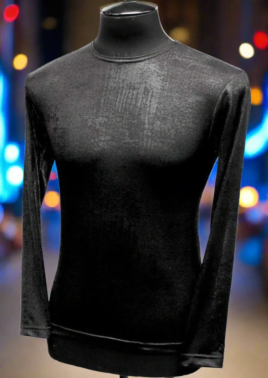 MEN'S LONG SLEEVE TEE - METALLIC BLACK FABRIC