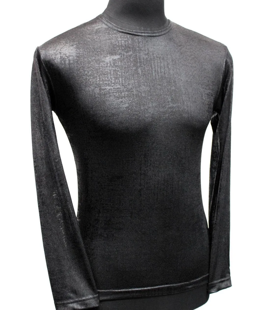 MEN'S LONG SLEEVE TEE - METALLIC BLACK FABRIC