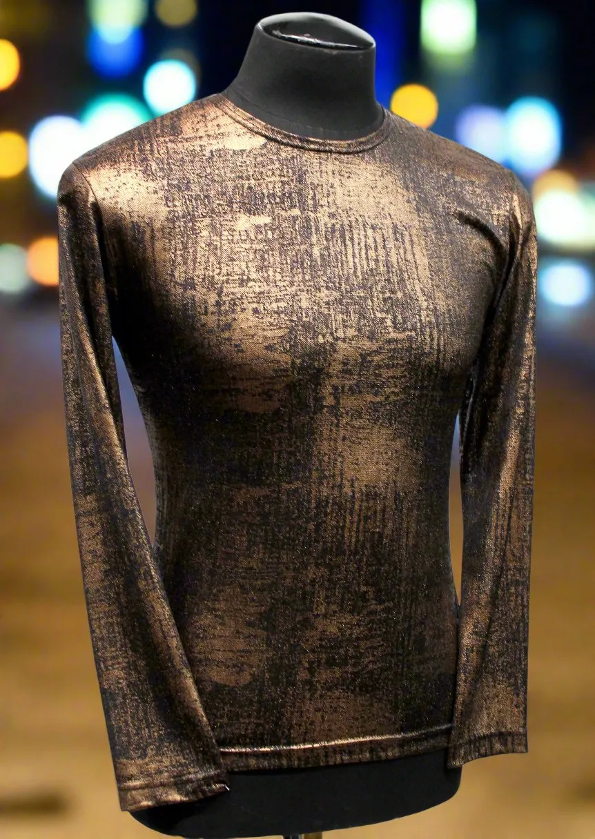 MEN'S LONG SLEEVE TEE - METALLIC BRONZE FABRIC